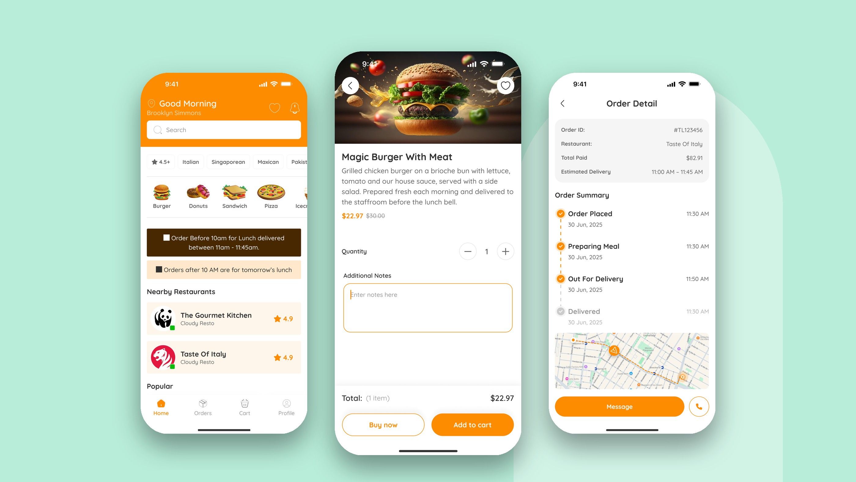 TEACHERS LUNCH: Home, meal and order screens