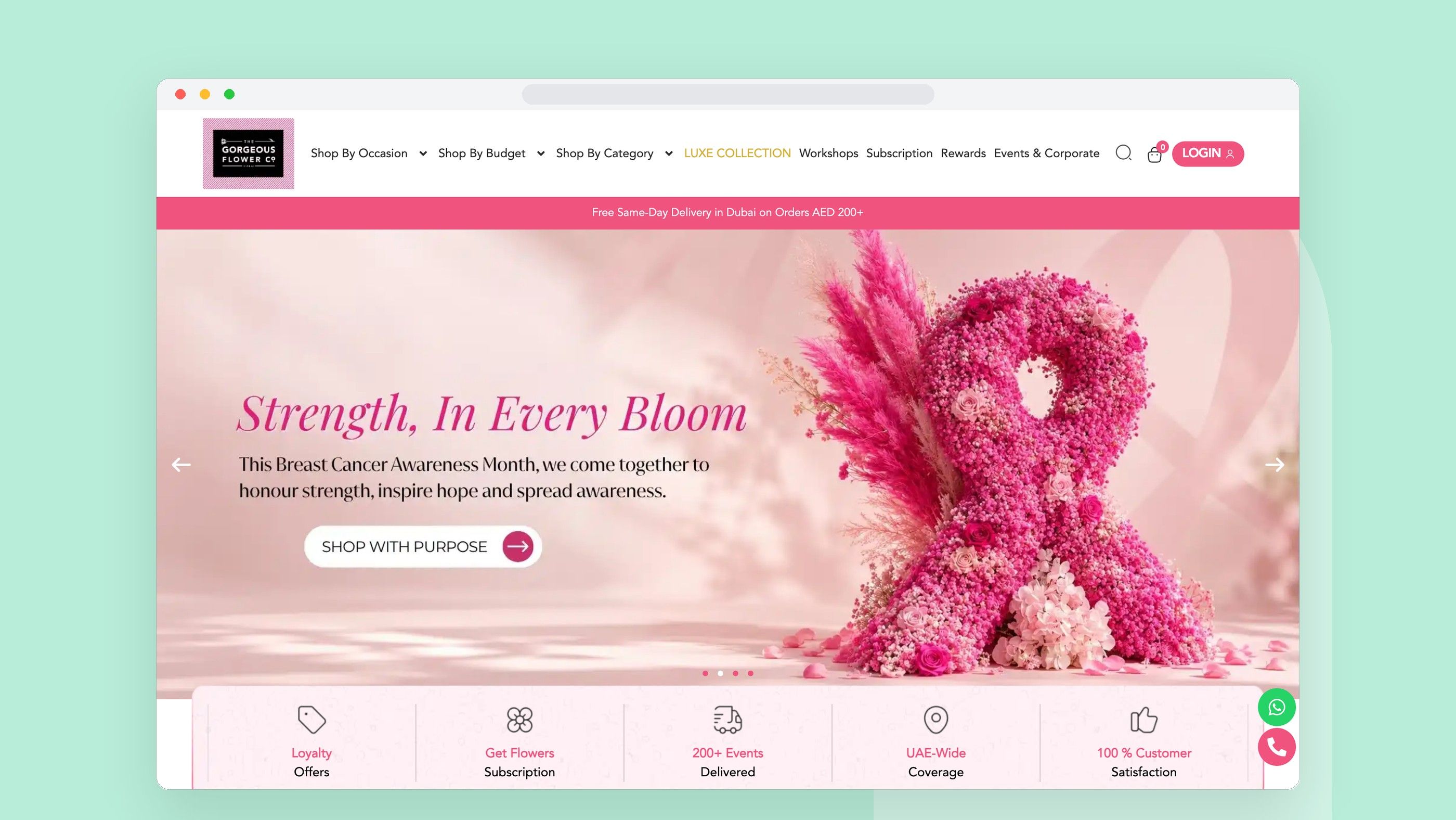 THE GORGEOUS FLOWER: Home page with the seasonal campaign and best sellers