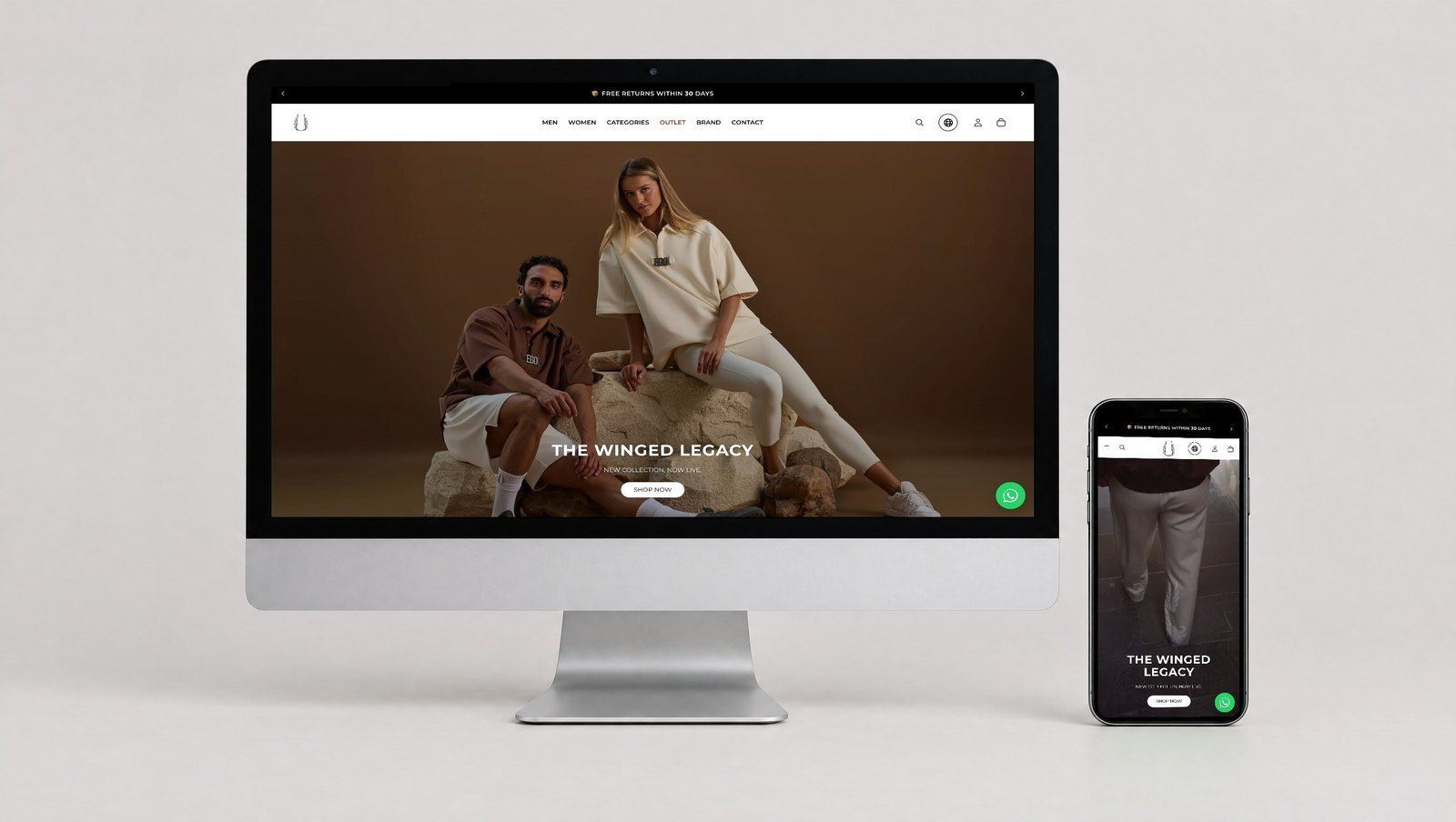 The EGO Sustainable Shopify store by Codeeo on a desktop monitor and a phone